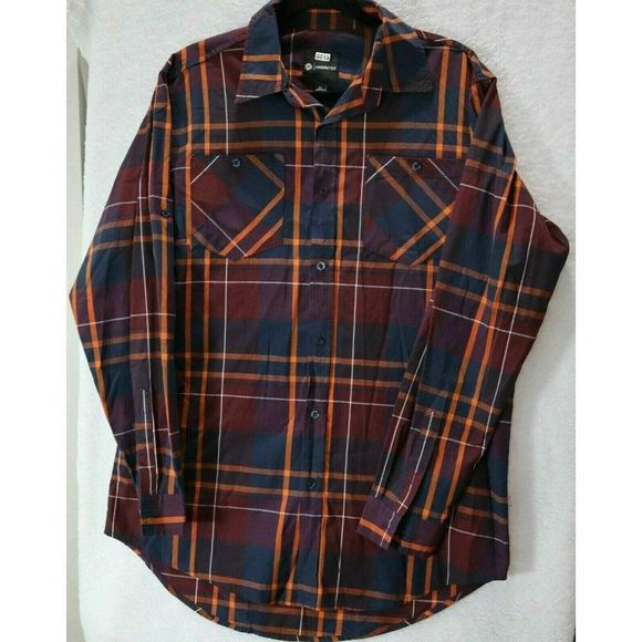 Akademiks Other - Akademiks Button UP Shirt Men XL Red oran Long Sleeve Cotton Plaid Chest Pockets